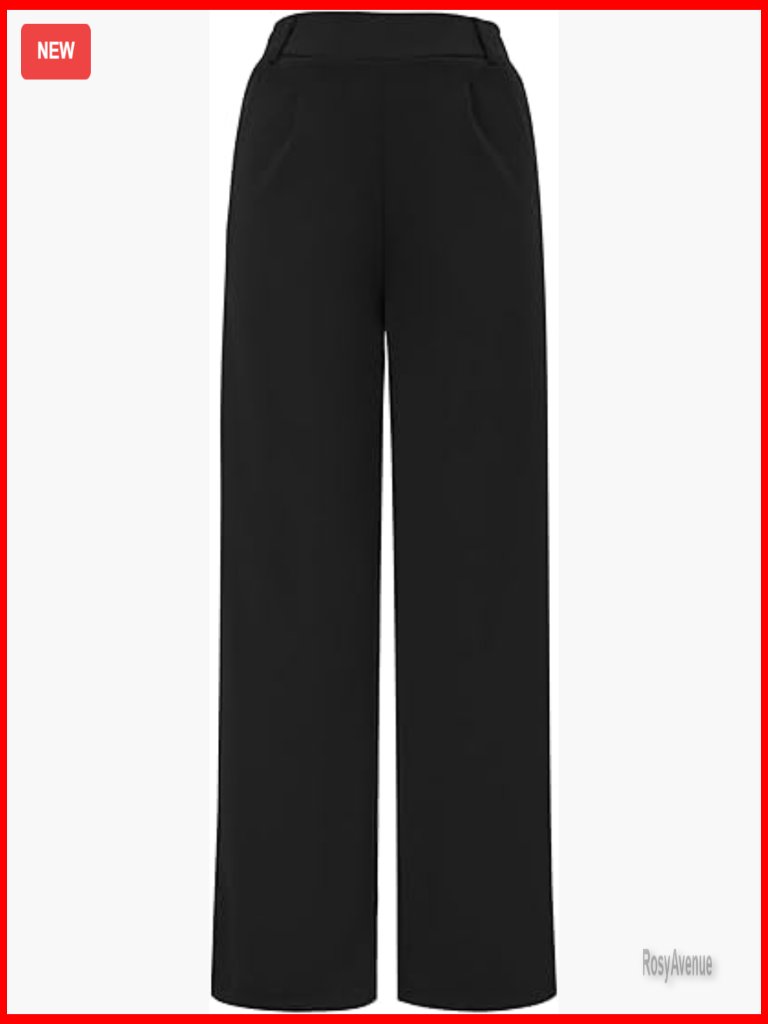 High Waist Wide Leg Work Pants Elastic Pull On Casual Slacks Thick Fabric